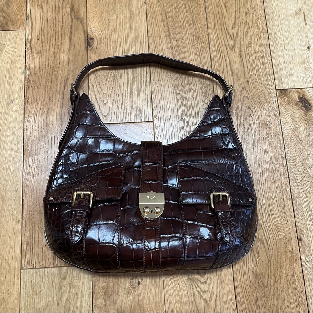 Beautiful Ralph Lauren Acadian brown Leather Hobo Handbag